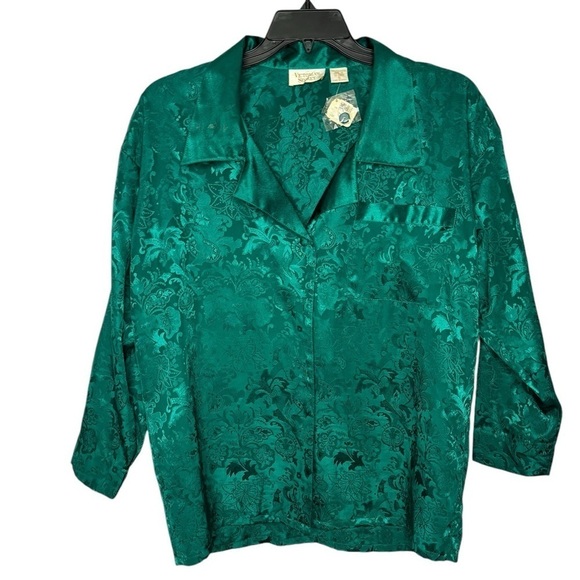 NWT 80s Victoria's Secret Jade Green Gold Crown Label Lounge Top Small w flaws - Picture 1 of 10